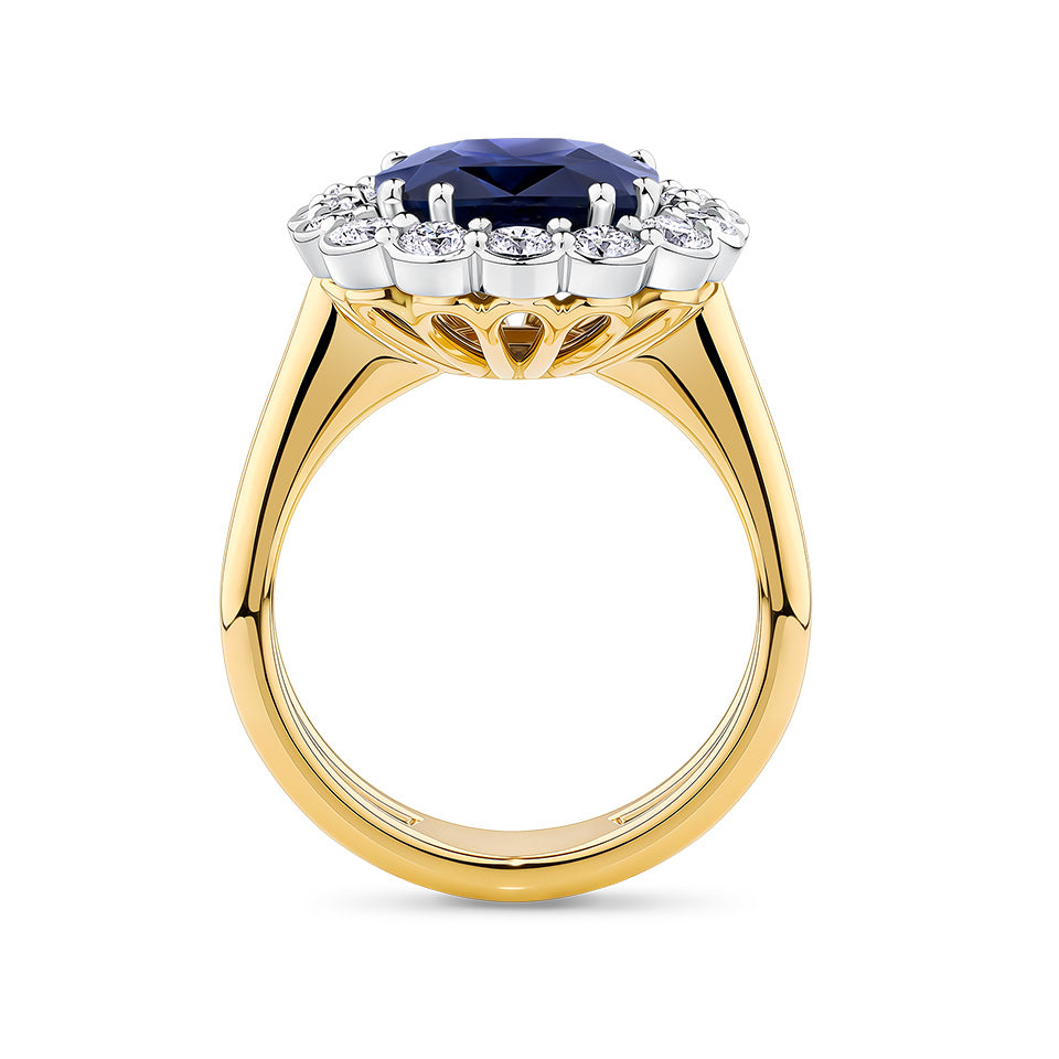 7.37 Carat Sapphire and 0.47 Carat Diamond Ring in 18ct Yellow Gold