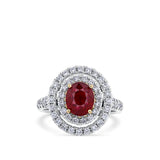 Vault® 2.00 Carat Oval Cut Burmese Ruby and 0.54 Carat Diamond Halo Ring in 18ct White and Rose Gold