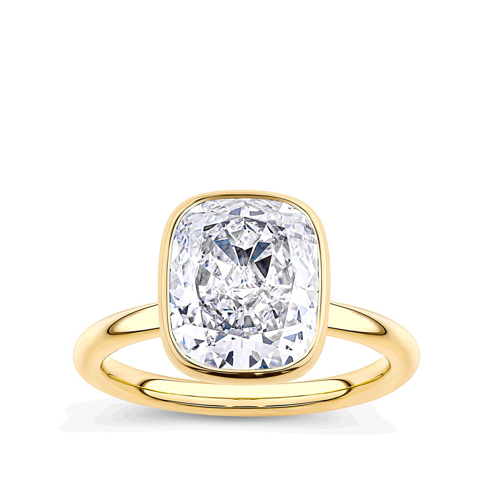 5.19 Carat Cushion Cut Bezel Set Engagement Ring in 18ct Yellow Gold
