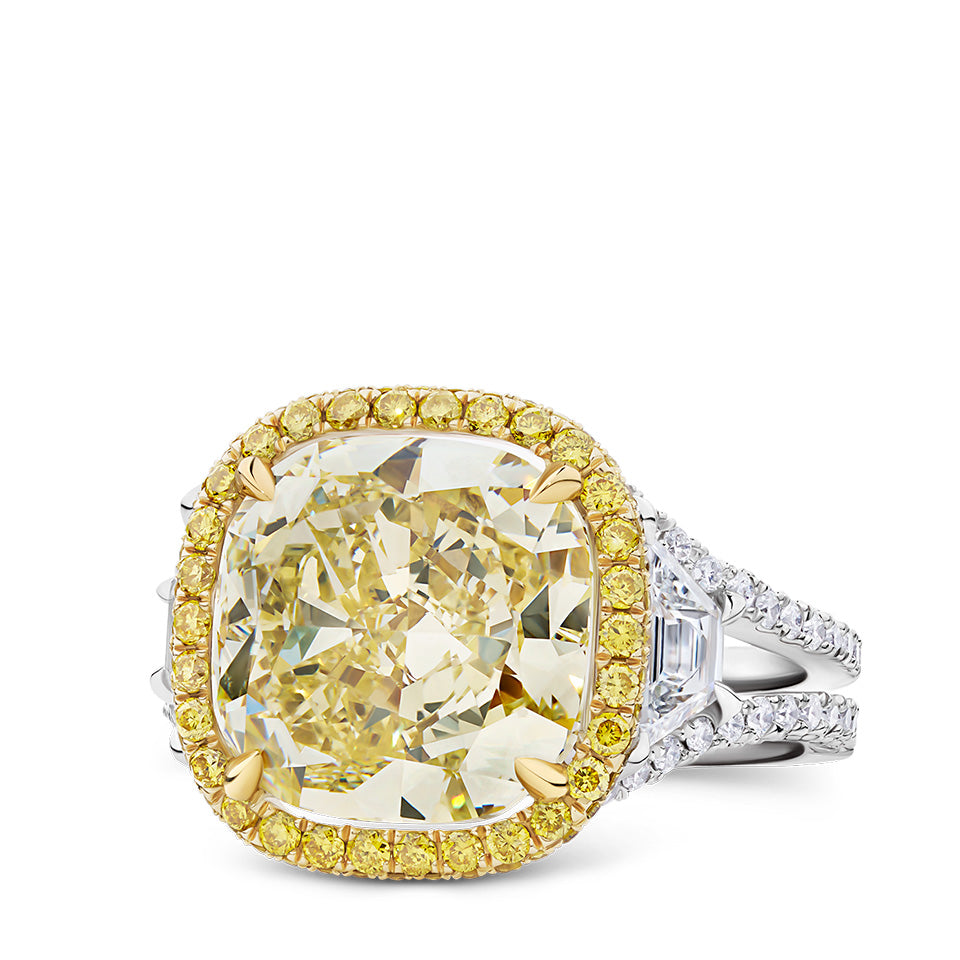 VAULT® 6.19 Carat Yellow Diamond and 1.06 Carat Diamond Ring in 18ct Yellow Gold and Platinum