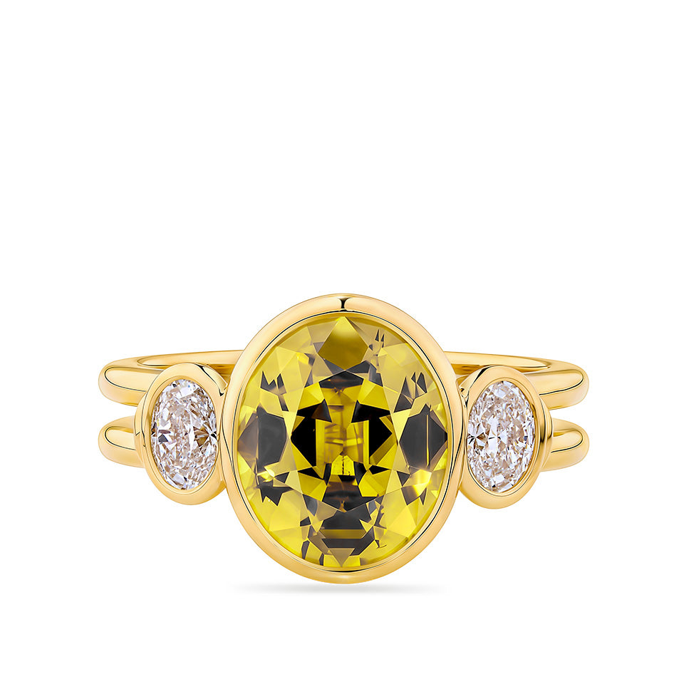 4.52 Carat Yellow Sapphire and 0.50 Diamond Bezel Set Ring in 18ct Yellow Gold