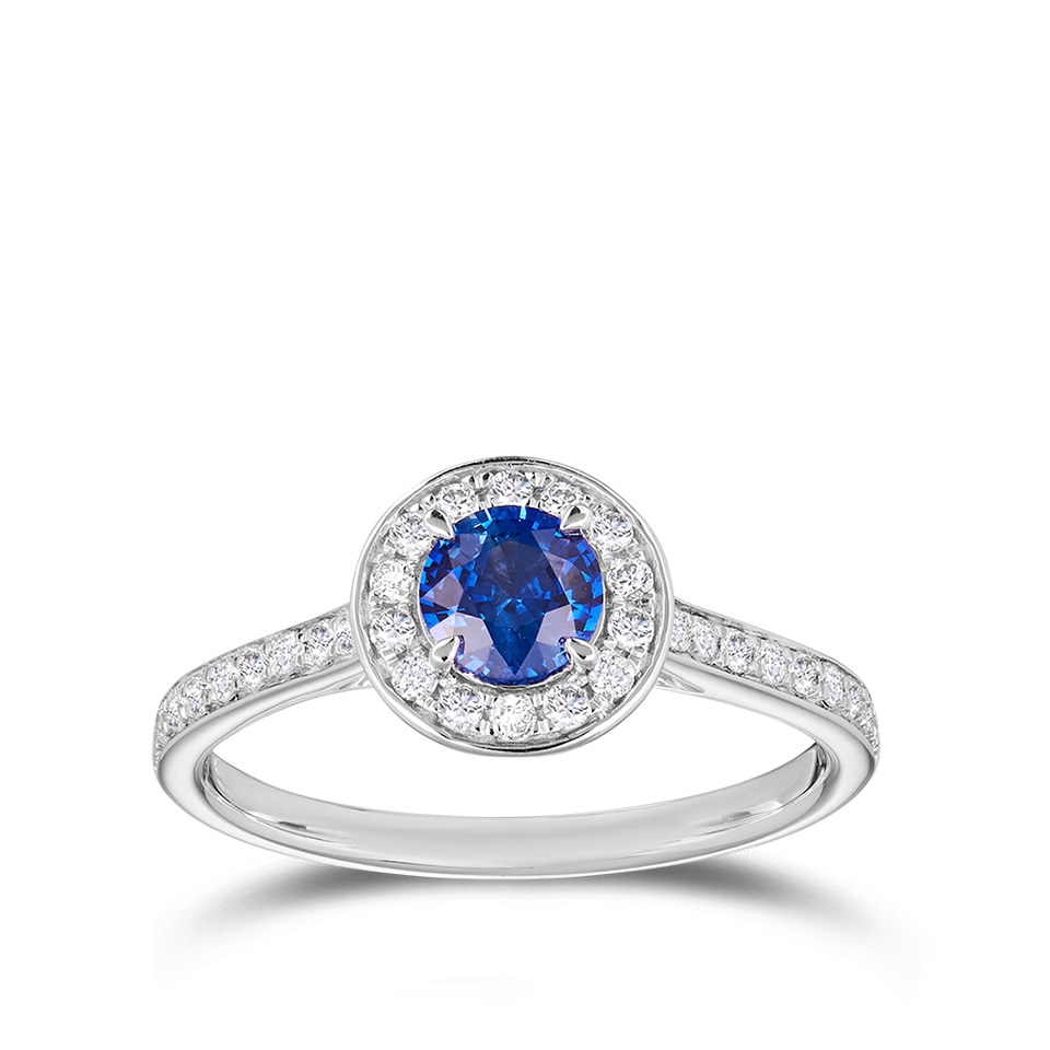 Ceylon Sapphire and Diamond Ring in 18ct White Gold