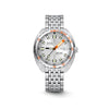 DOXA SUB 750T Searambler Automatic 45mm Watch (Ref. 825.10.021.10) — front view showing silver sunray dial, patented unidirectional rotating bezel, date window at 3 o'clock, Super-LumiNova indices and hands, 56 Hours power reserve, and stainless steel beads-of-rice bracelet