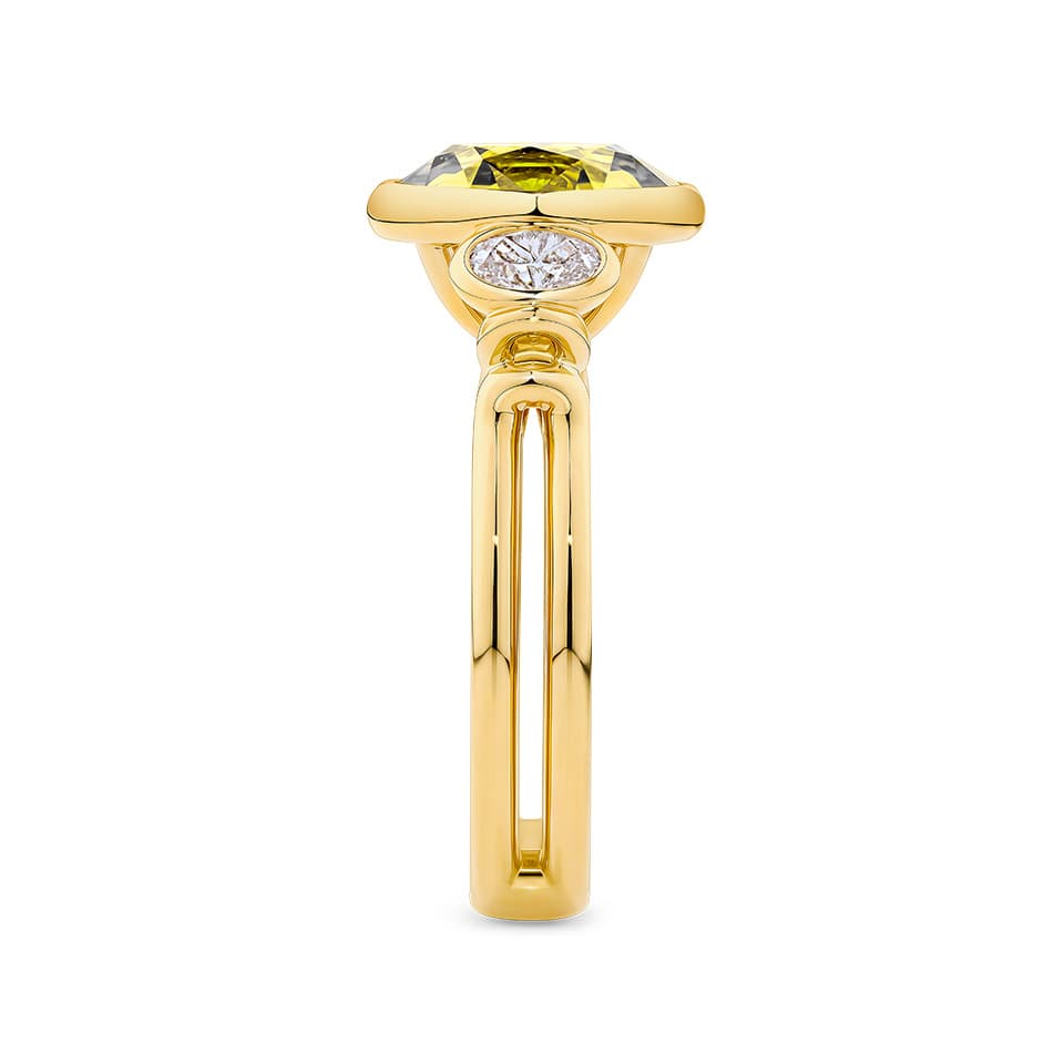 4.52 Carat Yellow Sapphire and 0.50 Diamond Bezel Set Ring in 18ct Yellow Gold
