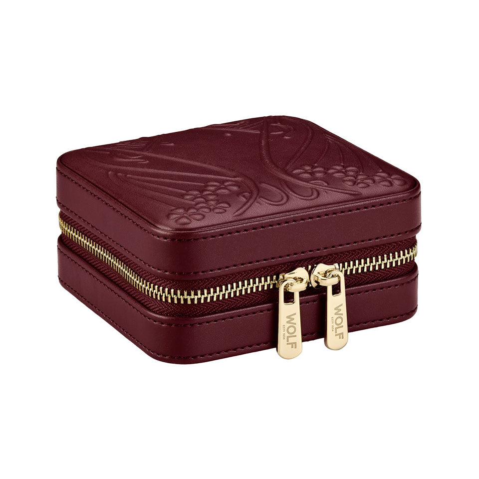 WOLF X LIBERTY Ianthe Small Travel Jewellery Zip Case Burgundy