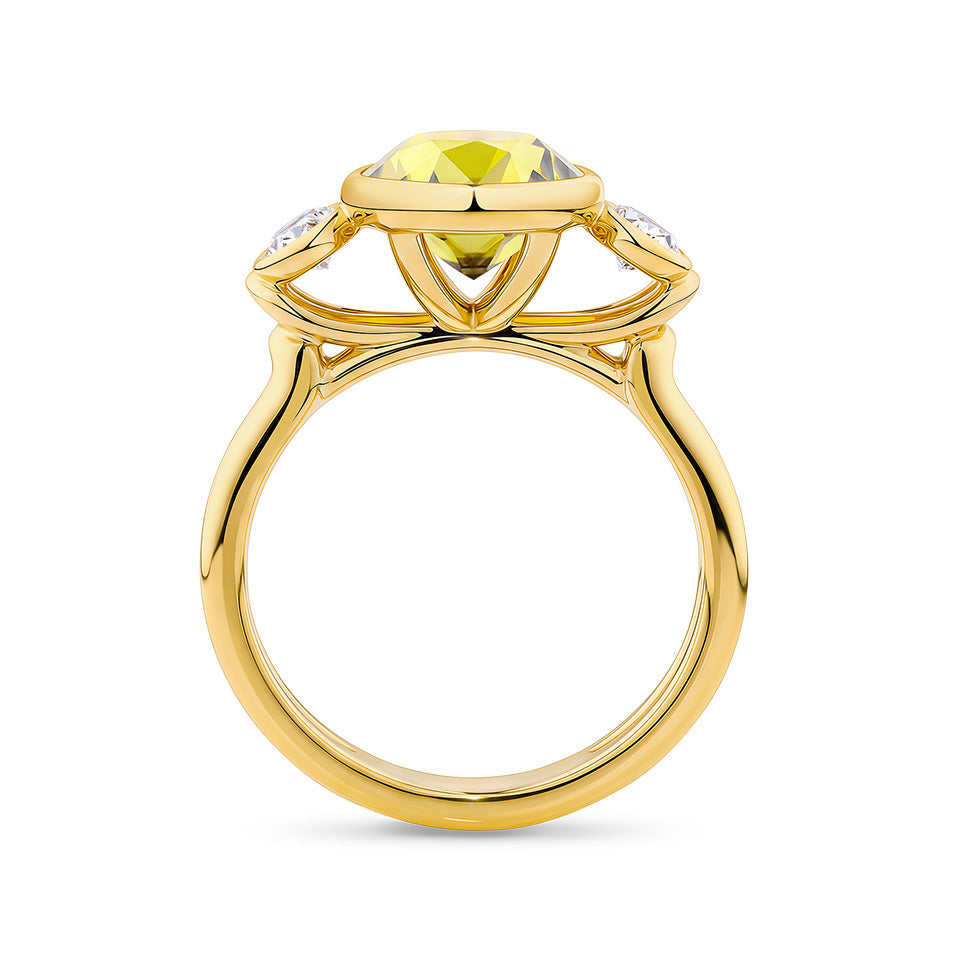4.52 Carat Yellow Sapphire and 0.50 Diamond Bezel Set Ring in 18ct Yellow Gold
