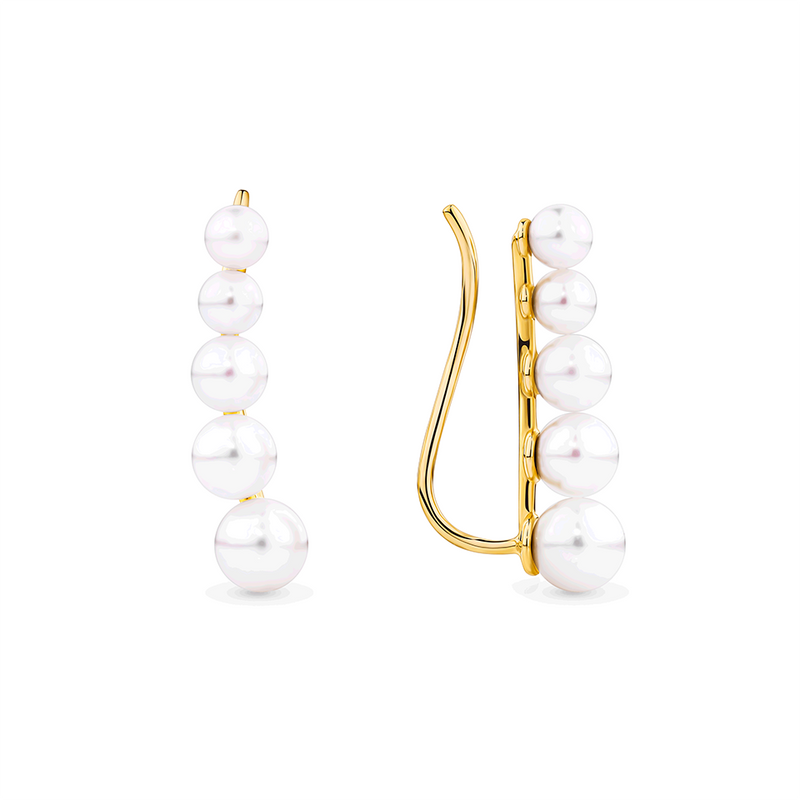 Akoya Pearl Climber Earrings in 14ct Yellow Gold