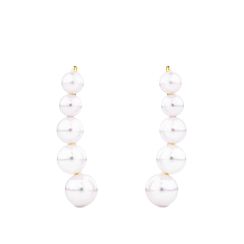 Akoya Pearl Climber Earrings in 14ct Yellow Gold