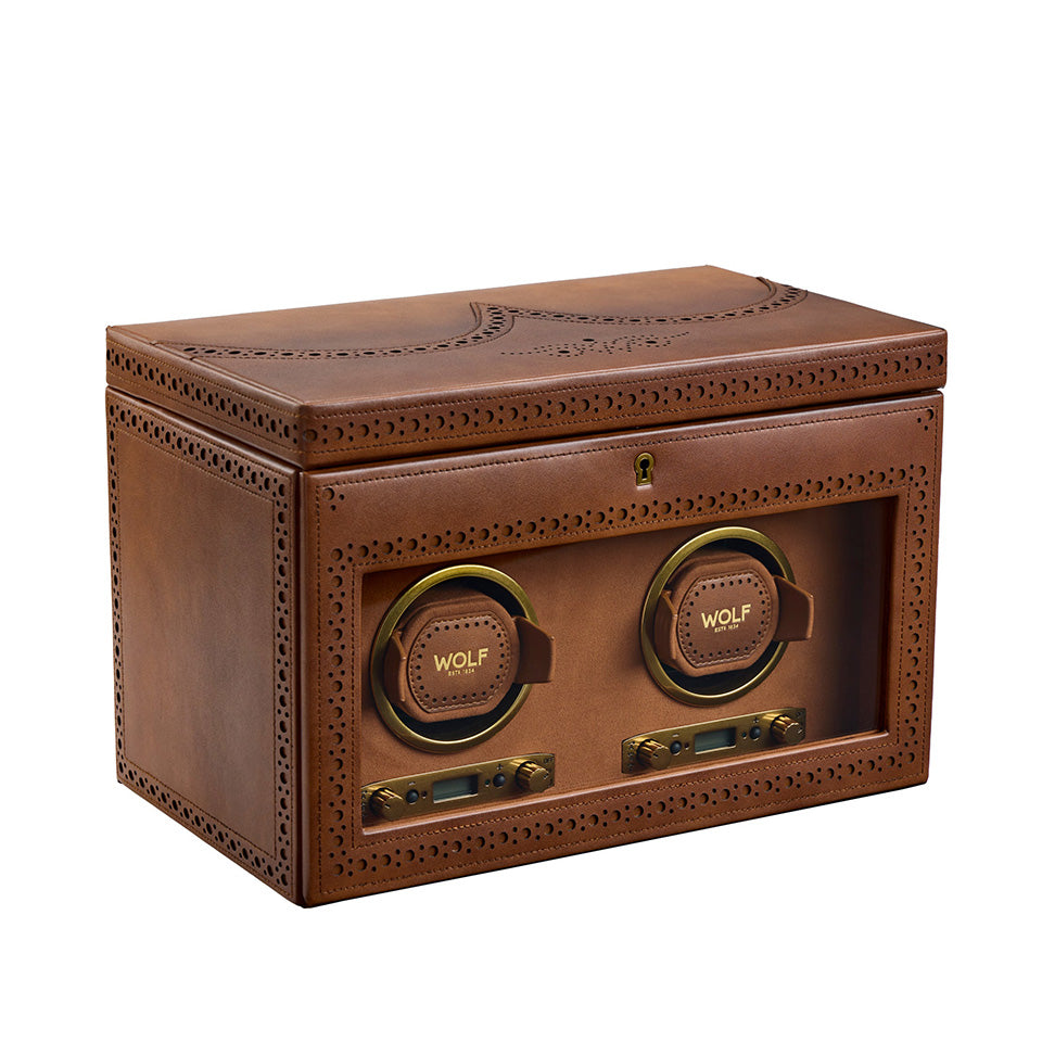 WOLF Brogue Double Watch Winder With Storage