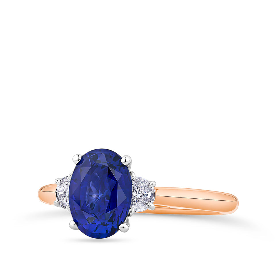 2.35 Carat Ceylon Sapphire and 0.20 Carat Diamond Ring in 18ct Rose and White Gold