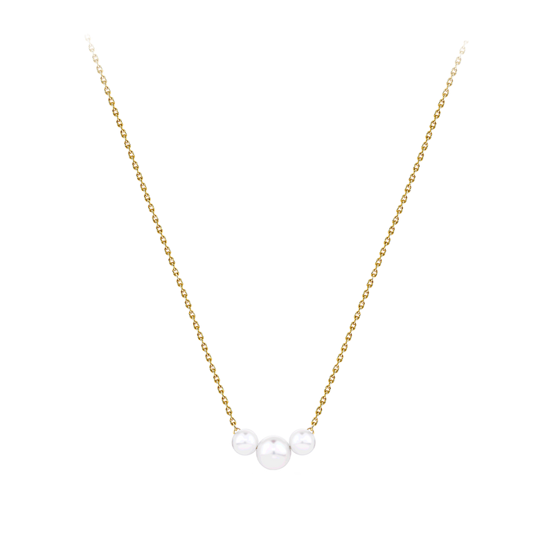 Akoya Pearl Diamond Cut Graduated Necklace in 14ct Yellow Gold