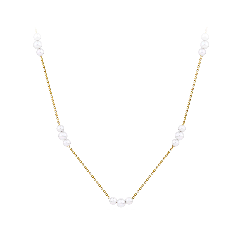 Akoya Pearl Diamond Cut Graduated Necklace in 14ct Yellow Gold