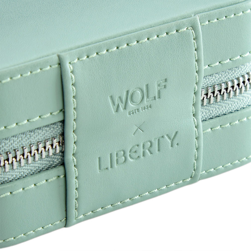 WOLF X LIBERTY Julia Interior Print Small Travel Jewellery Zip Case Sage Green