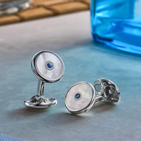Sterling Silver Mother of Pearl and Sapphire Cufflinks Deakin & Francis