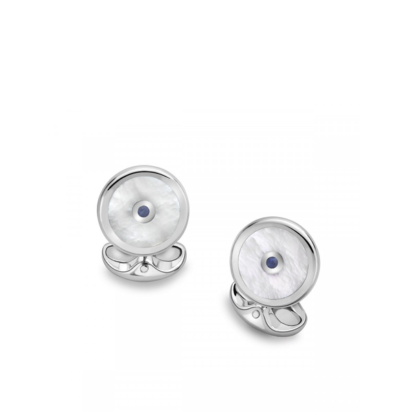 Sterling Silver Mother of Pearl and Sapphire Cufflinks Deakin & Francis