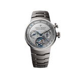 Louis Moinet 1816 Tourbillon Chronograph LM-170.20.60 Men's Titanium Watch — The rhodium-plated dial shows its off-centre flying tourbillon with blue DLC-coated cage, alongside the small seconds and 30-minute counter set in Arabic-numeral rings.