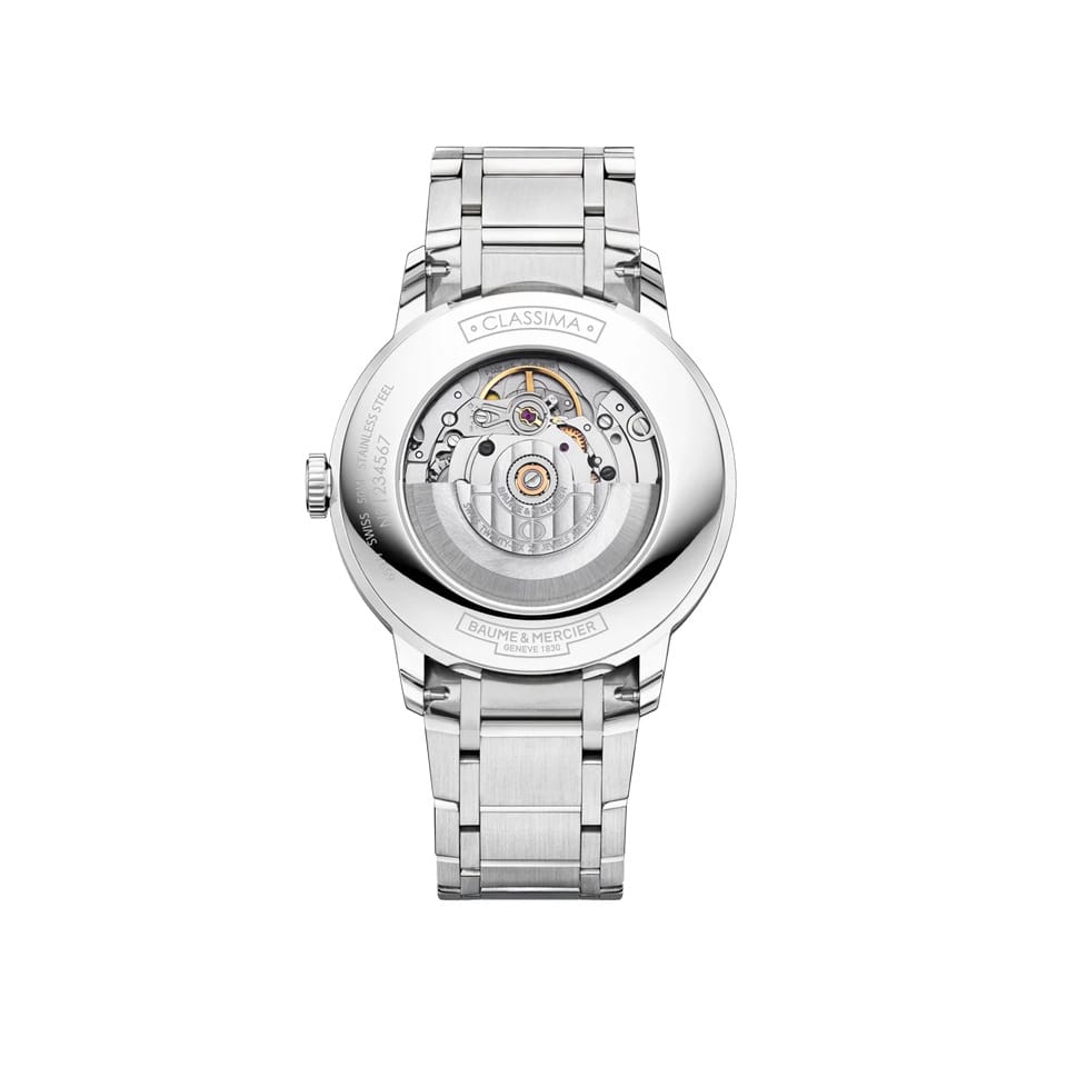 Baume & Mercier Classima Automatic 40mm Watch MOA10880- open case back to see mechanical features