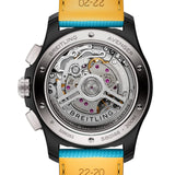 Breitling Avenger B01 Chronograph 42mm Watch SB0146101L1X1 features a screw-secured case back protecting the self-winding Breitling Manufacture Caliber 01 movement. The case back sits within the 42mm ceramic case, measuring 15.15mm in thickness.