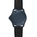 Bremont Supermarine Full Ceramic Deep Blue Automatic Men’s 43mm Watch SM43-DT-BLCER-BK-L-S showing the back of the case. The blue PVD titanium case back is engraved with a map of the world’s oceans.