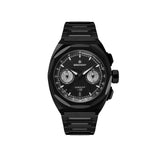Bremont Supernova Chronograph 'Hawking' Automatic 41mm Watch SN41-CHR-DLC-HWK-B — The black galvanic dial features genuine meteorite sub-dials at 3 and 9 o'clock, with Hawking's name and black hole entropy equation at 6 o'clock.