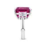 VAULT® 16.04 Carat Emerald Cut Minas Gerais Rubellite Tourmaline and 2.01 Carat Diamond Trilogy Ring in 18ct White Gold