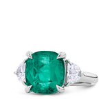 VAULT® 5.40 Carat Colombian Emerald and 0.84 Carat Half Moon Diamond Trilogy Ring in 18ct White Gold