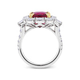 VAULT® 5.67 Carat Cushion Cut Brazilian Rubellite Tourmaline and 2.41 Carat Diamond Halo Ring in 18ct Yellow and White Gold