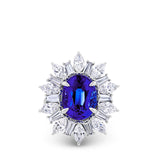 VAULT® 7.80 Carat Oval Cut Tanzanite and 4.91 Carat Diamond Halo Ring in 18ct White Gold