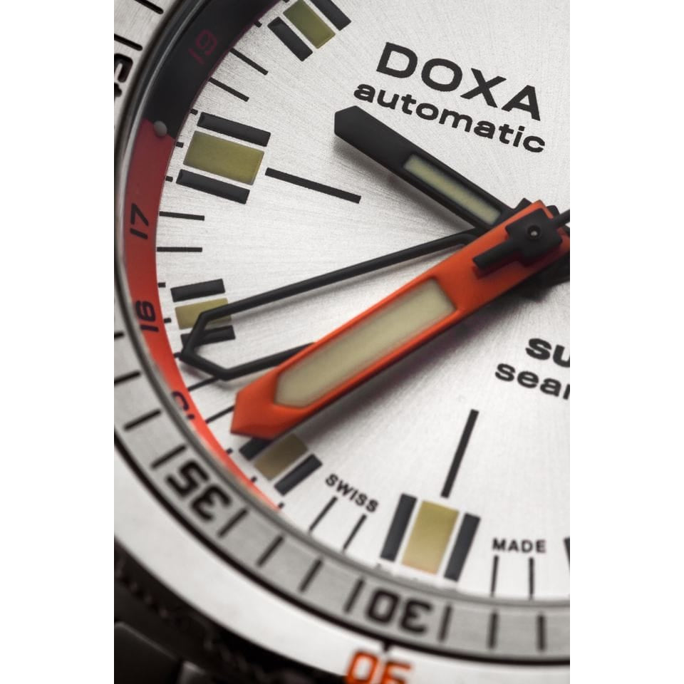 DOXA SUB 250T GMT Searambler Automatic 42.50mm Watch 855.10.021.20 - close up of silver dial