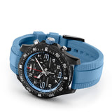 Breitling Endurance Pro Quartz Chronograph 38mm Watch X83310281B1S1 reveals the detail of its blue rubber strap. The Breitlight® tang-type buckle matches the case material for a cohesive, lightweight design.