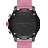 Breitling Endurance Pro Quartz Chronograph 38mm Watch X83310D41B1S1 features a screw-secured case back protecting the thermocompensated SuperQuartz™ Breitling Caliber 83 movement. The case back sits within the 38mm Breitlight® case, measuring 12.1mm in thickness.
