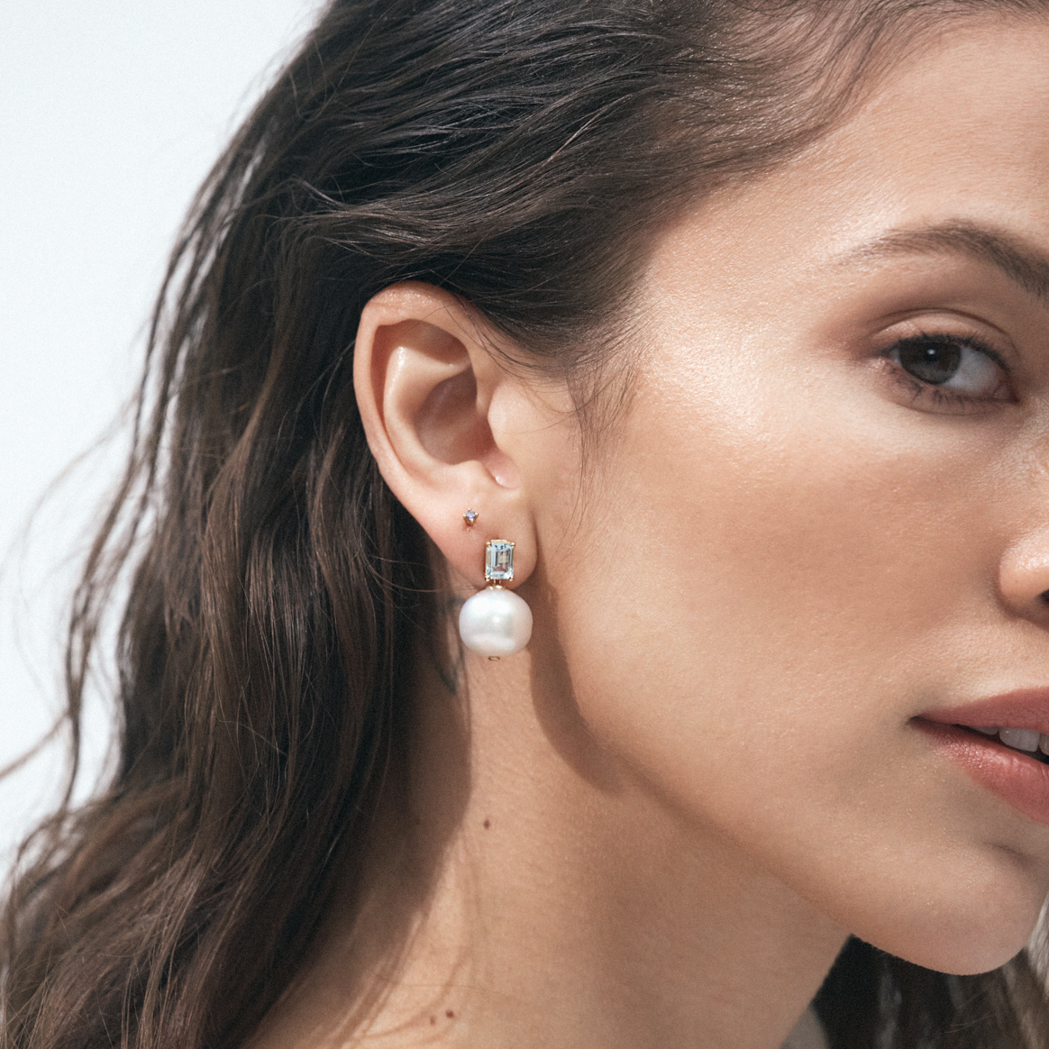 Australian South Sea Pearl and Aquamarine Drop Earrings in 18ct Yellow Gold