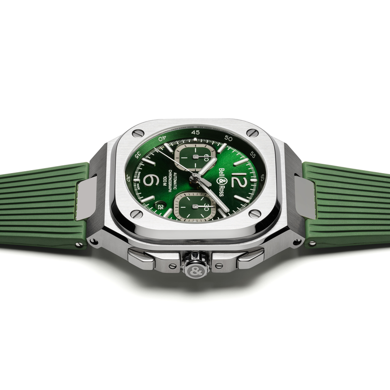 Bell & Ross BR 05 Chrono Green Steel Rubber Strap 42.00mm Hardy Brothers Jewellers