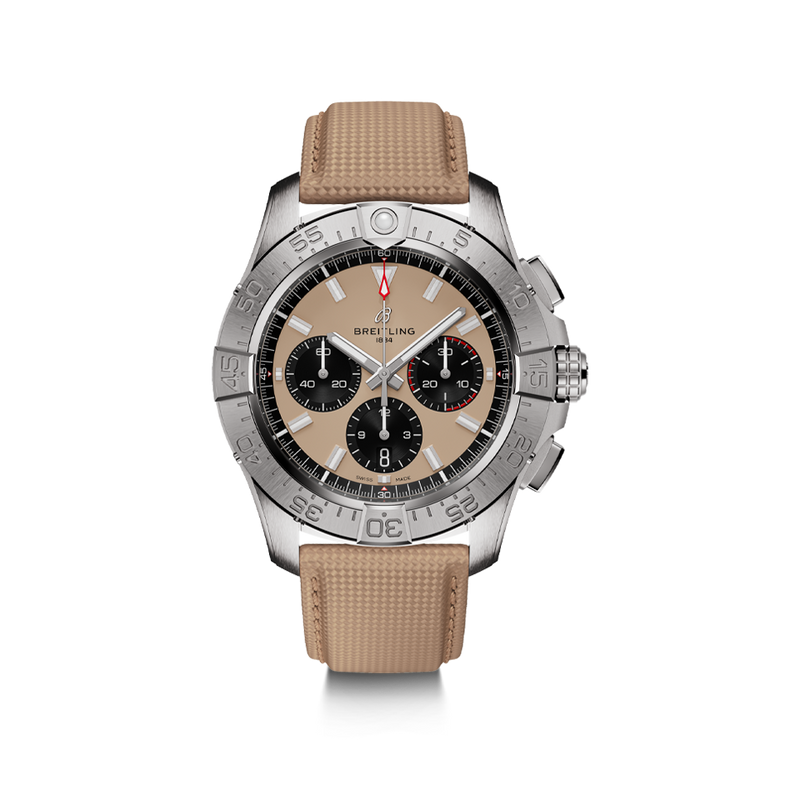 Breitling Avenger B01 Chronograph 44.00MM Sand Dial Stainless Steel Military Calfskin Strap AB0147101A1X1