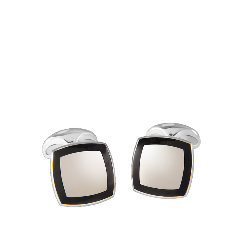 Sterling Silver Cufflinks with Black Enamel Border