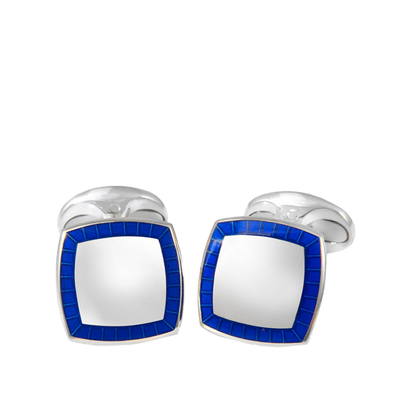 Sterling Silver Cufflinks with Blue Enamel Border