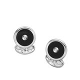 Sterling Silver Round Cufflinks with Onyx and Diamond