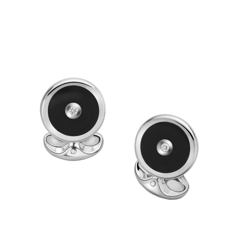 Sterling Silver Round Cufflinks with Onyx and Diamond