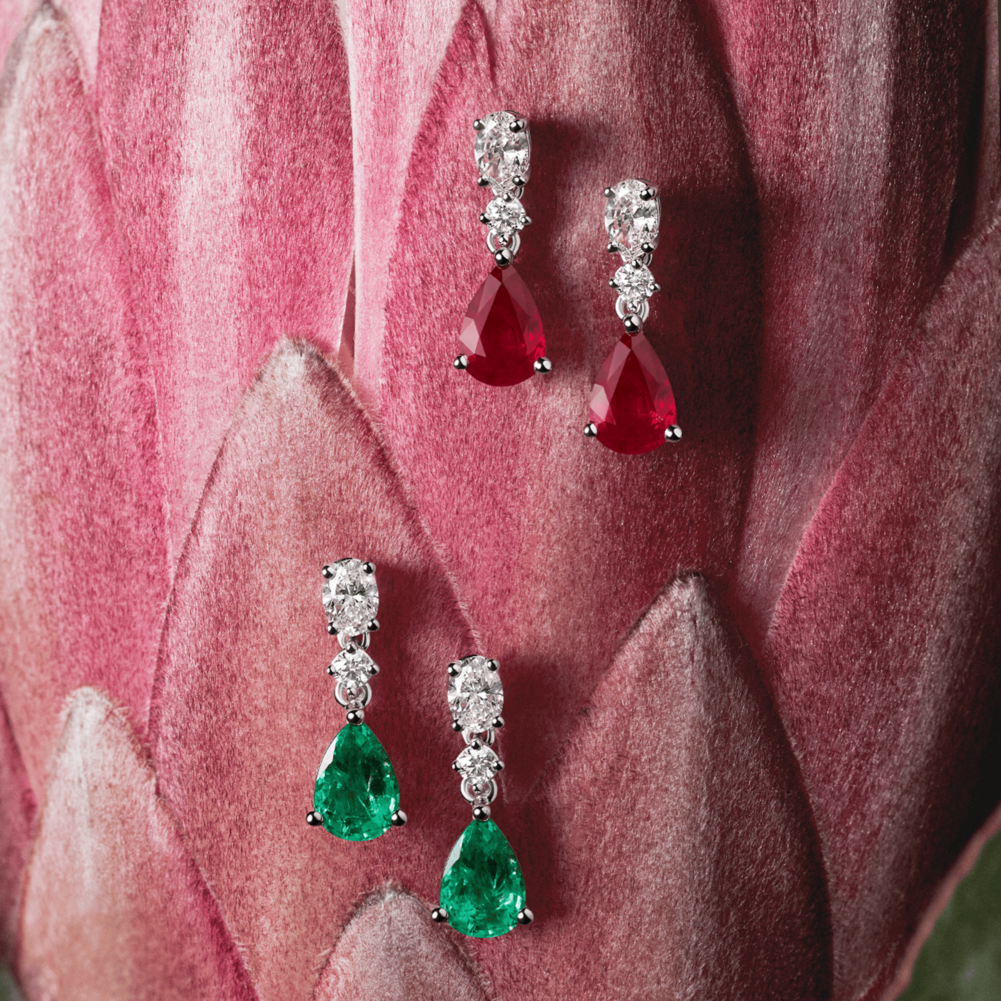 Pear Cut Ruby and Diamond Drop Earrings in 18ct White Gold