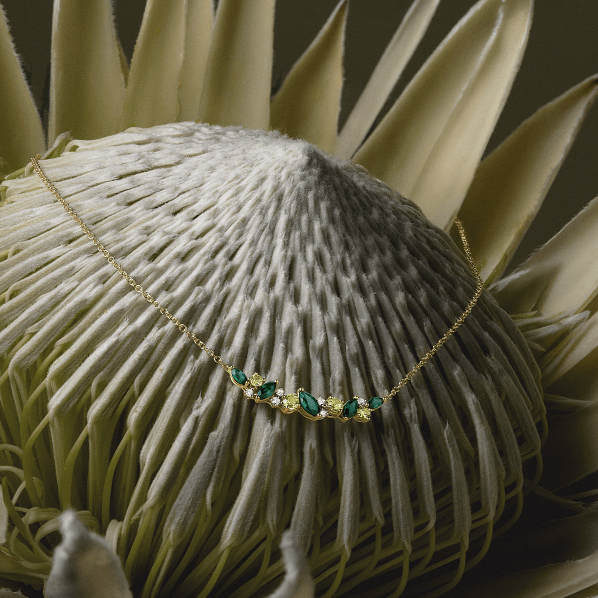 Elysian Tourmaline Peridot and Diamond Cluster Necklace in 18ct Yellow Gold