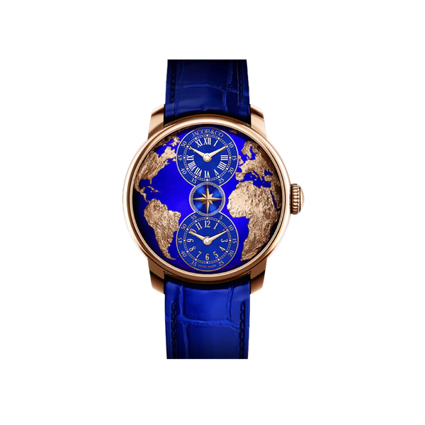 JACOB & CO THE WORLD IS YOURS AUTOMATIC BLUE DUAL TIME ZONE 43MM