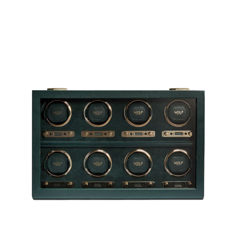 WOLF British Racing Green 8 Piece Watch Winder Hardy Brothers Jewellers