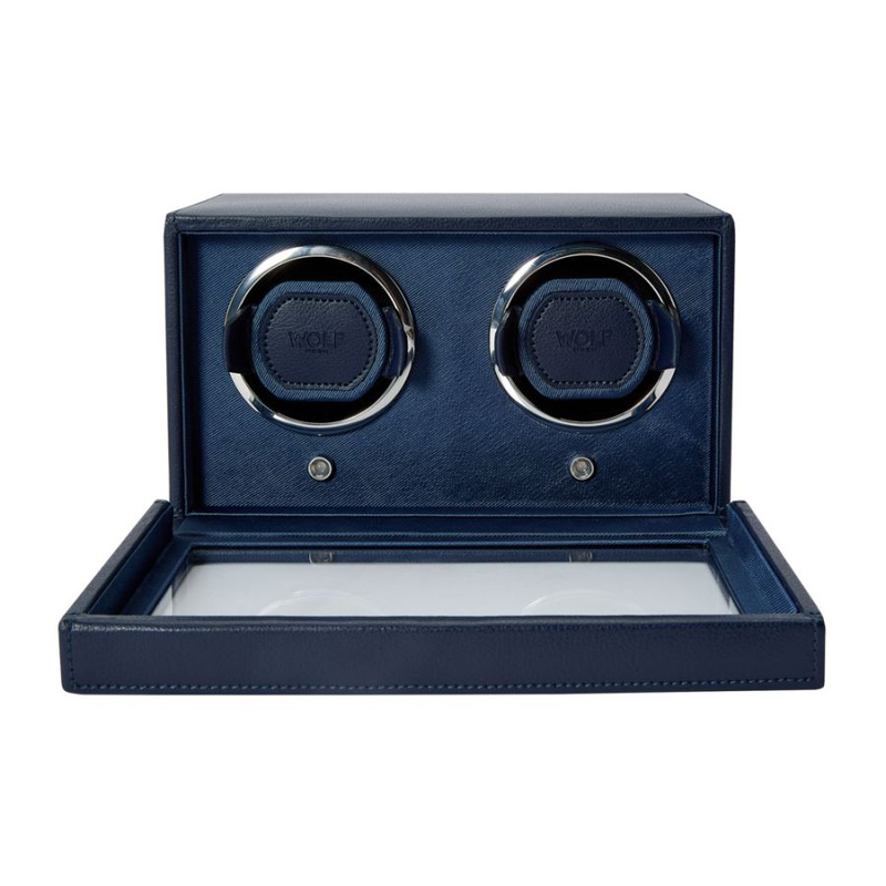 WOLF Cub Double Watch Winder with Cover Blue