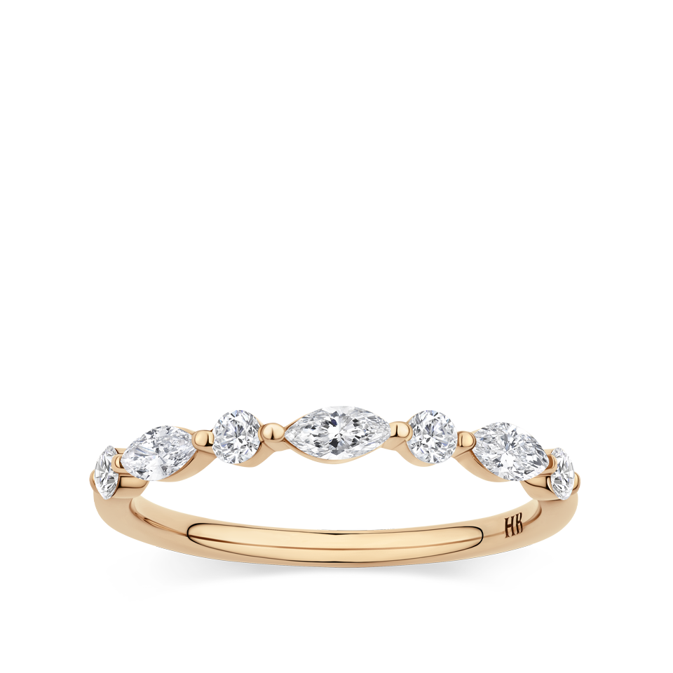 0.42 Carat Marquise and Round Brilliant Cut Diamond Wedding Ring in 18ct Rose Gold Hardy Brothers Jewellers