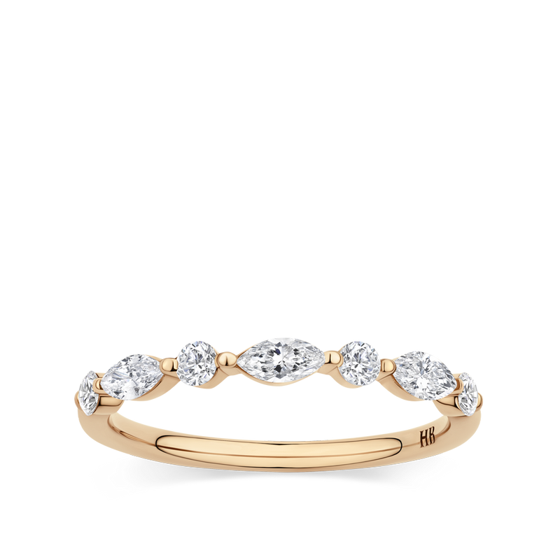 0.42 Carat Marquise and Round Brilliant Cut Diamond Wedding Ring in 18ct Rose Gold Hardy Brothers Jewellers