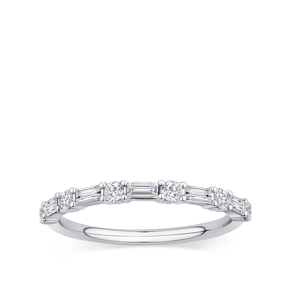 0.47 Carat Baguette and Round Brilliant Cut Diamond Wedding Ring in 18ct White Gold Hardy Brothers Jewellers