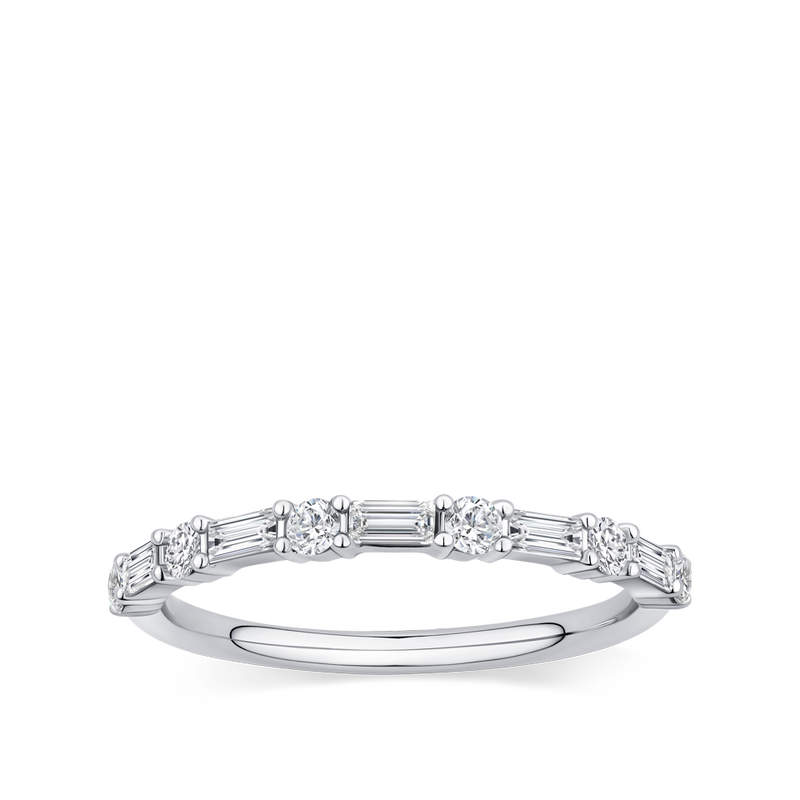 0.47 Carat Baguette and Round Brilliant Cut Diamond Wedding Ring