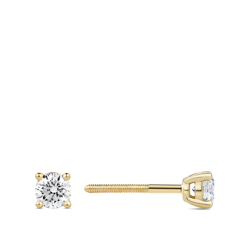 0.50 Carat Solitaire Round Brilliant Cut Diamond Stud Earrings in 18ct Yellow Gold Hardy Brothers Jewellers