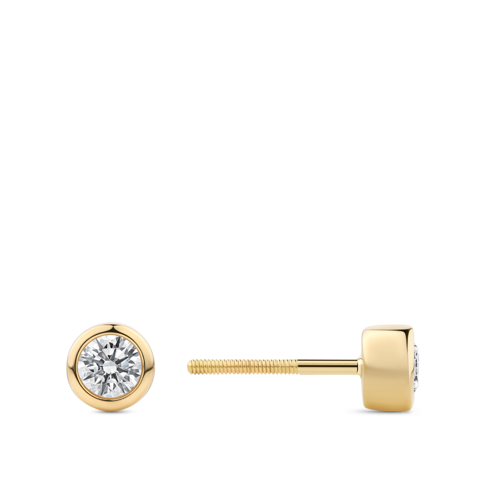 0.50 Carat Bezel Set Diamond Stud Earrings in 18ct Yellow Gold Hardy Brothers Jewellers