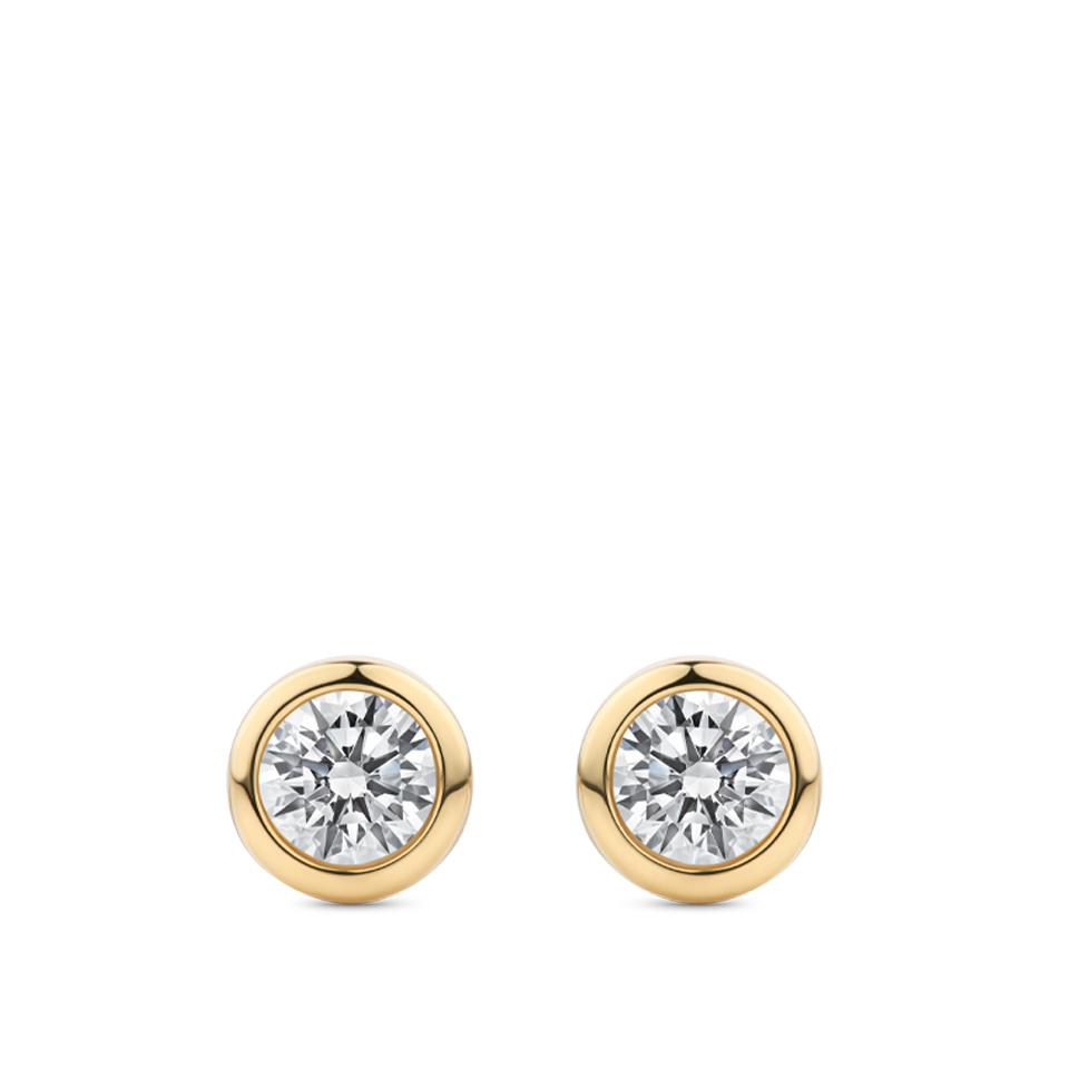 0.50 Carat Bezel Set Diamond Stud Earrings in 18ct Yellow Gold Hardy Brothers Jewellers